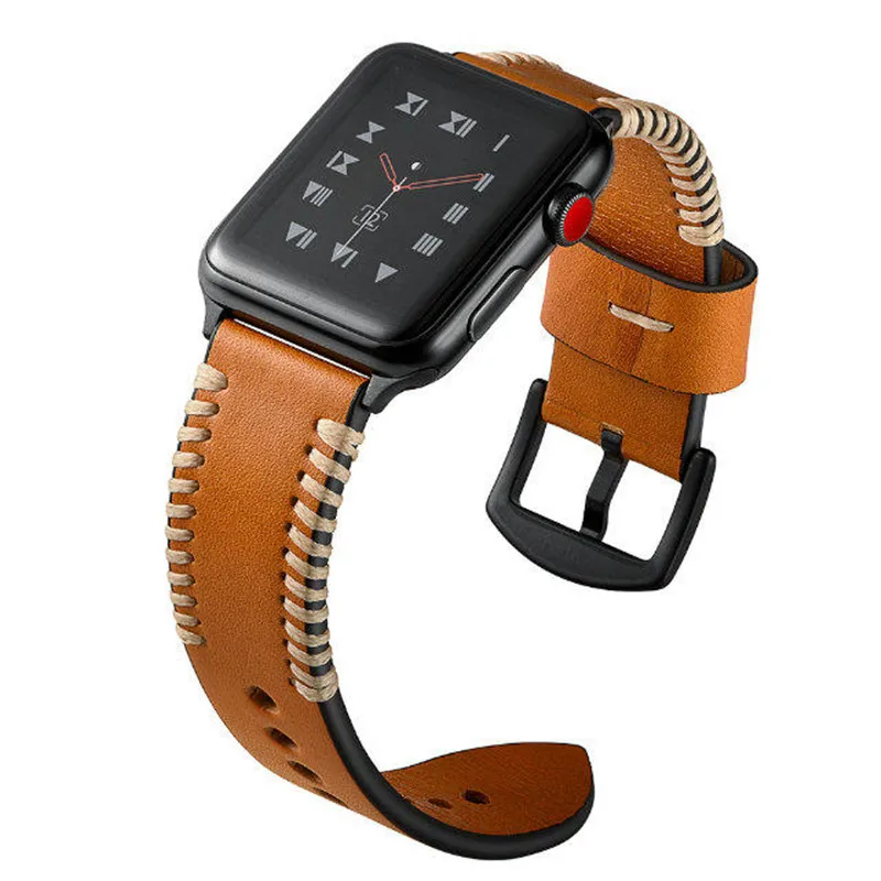 Коричневый кожаный ремешок для Apple Watch группа 38 42 мм браслет ремешок браслет для i-часы серии 1 2 3 Спортивные Для мужчин