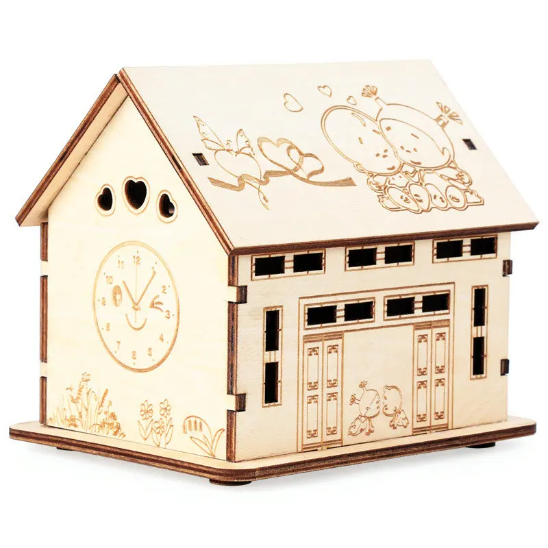 

Free shippin Wooden storage tank teaching aids teaching materials, handmade houses piggy bank, Configure the LED lamp, wood toys