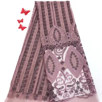 

2018 African Lace Fabric With Gold Sequins Embroidery velvet Nigerian Tulle Mesh Lace Fabric For Party Dresses Women Dress Peach