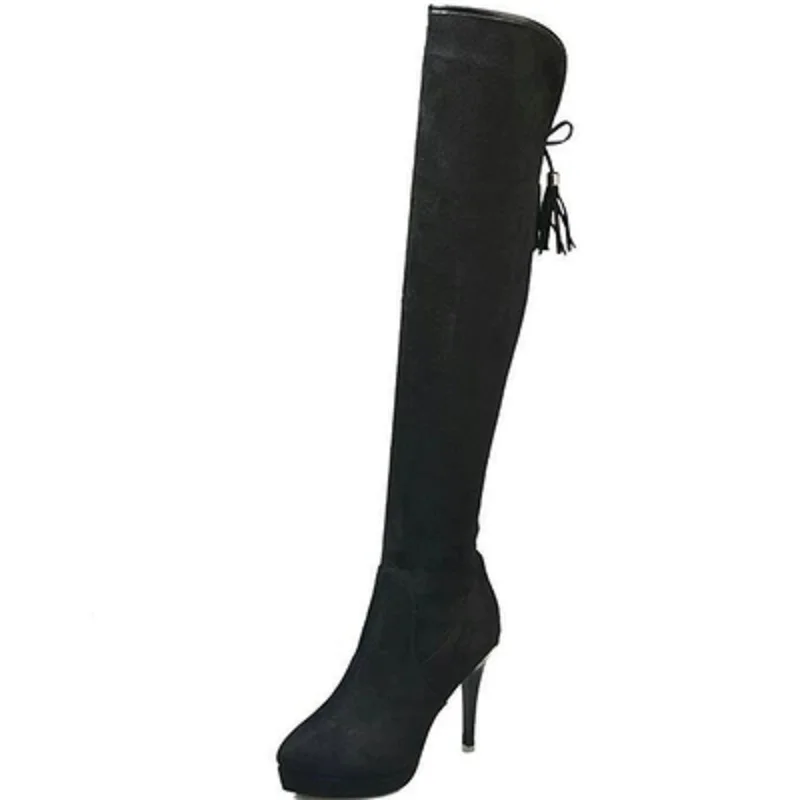 

Autumn and winter boots comfortable new long tube high heel suede elastic boots waterproof platform super high heels