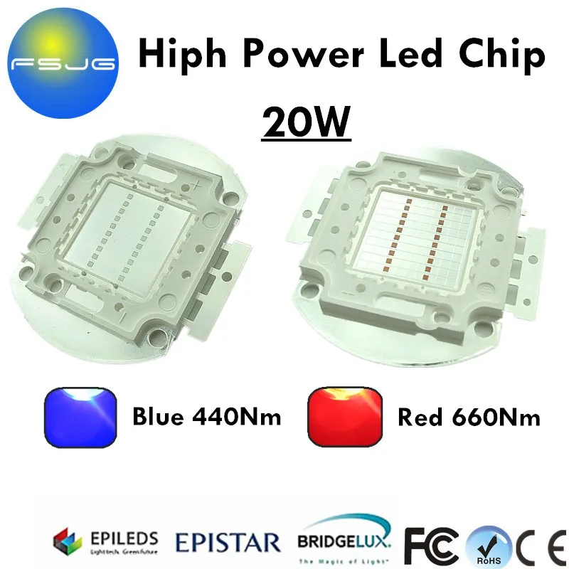 Высокая Мощность COB чип 20 Вт 30 50 100 Blue 440 445nm красный 660 665nm Лампы Завод свет роста
