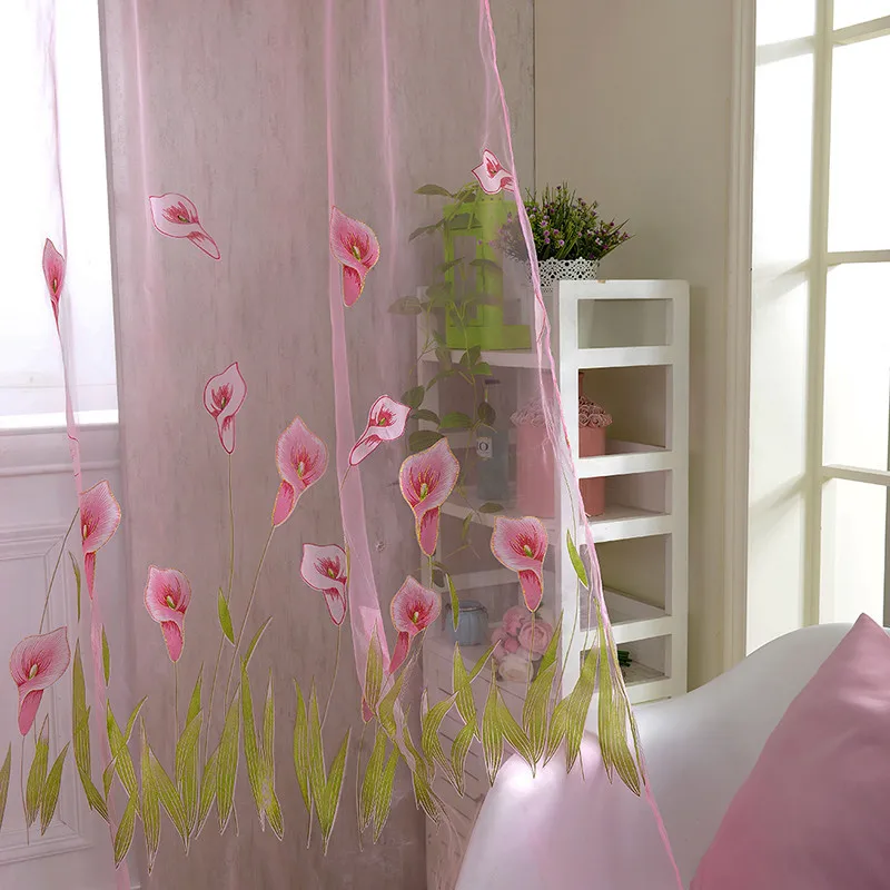 Море цветов Тюль Вуаль Окно драпировка панель-жалюзи цветок прозрачная вуаль шторы-разделитель Декор на шарф полупрозрачные шторы - Цвет: Розовый