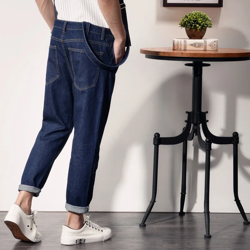 Spring and Autumn Korean Denim Overalls Men's Japanese Tooling Jumpsuit Youth Slim Couple Sling Denim trousers Size S-4XL 5XL