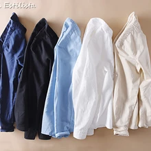 Брендовая мужская льняная рубашка с длинным рукавом, китайский воротник "Мандарин", приталенная однотонная летняя крутая льняная рубашка из конопляной ткани для мужчин, Camisas Hombre