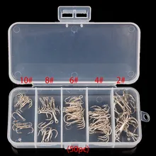 50 шт./кор. с 10 шт для каждой Размеры 2/4/6/8/10# цвет серебро/золото/черный тройной рыболовный крючок высокое качество аксессуары рыболовный крючок