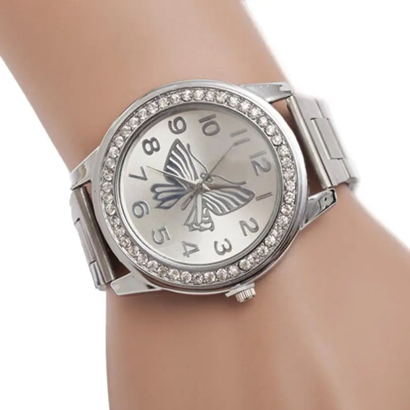 Модные повседневные женские часы-браслет с бабочкой, аналоговые кварцевые наручные часы, женский браслет, большой циферблат, стразы