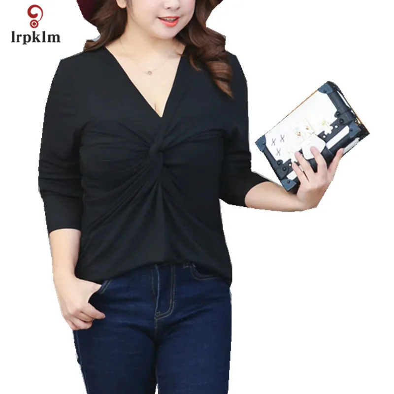 2018 New Fashion Women's Spring Autumn Tees Long Sleeve Ladies V-neck Sexy T-shirt Women Plus Size Tops Black Green PQ288 2018 New Fashion Women's Spring Autumn Tees Long Sleeve Ladies V-neck Sexy T-shirt Women Plus Size Tops Black Green PQ288