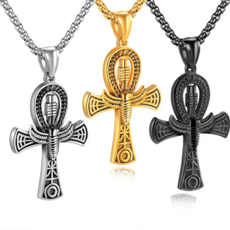

Egyptian Cross of Life Ankh With Scarab Charms Pendant Necklace for Men Stainless Steel the Key of Life Male Jewelry Christmas