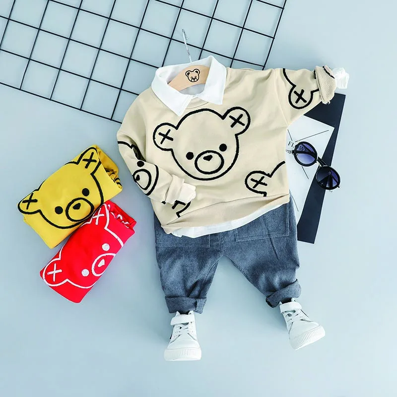Baby Girl Clothes Children Baby Boys Bear Print Pattern Casual Fashion Cotton Long Sleeve +Pants Set 0-3Y Newborn Baby Clothes