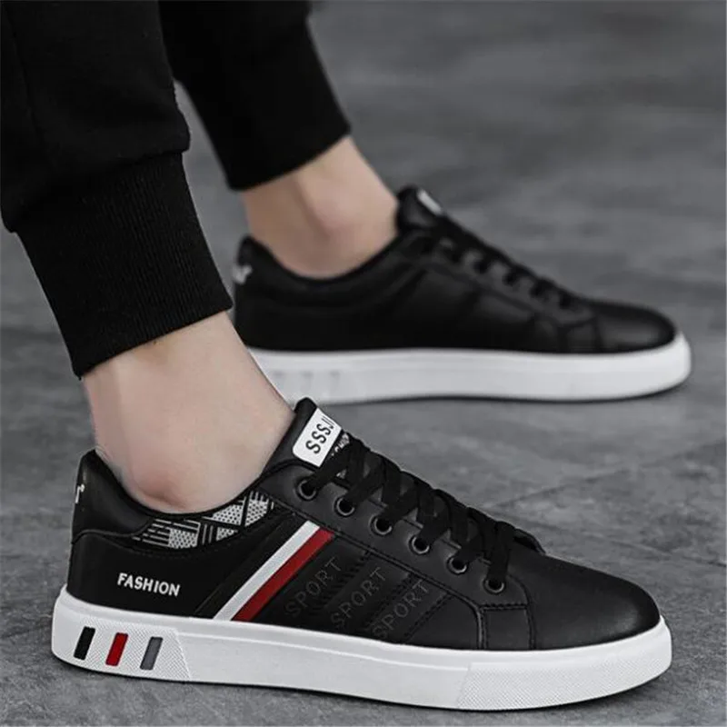 

DIWEINI 2019 New Men Shoes Spring Autumn Casual Leather Flat Shoes Lace-up Low Top White Male Sneakers tenis masculino adulto H7