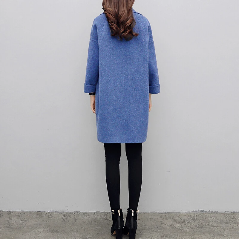 Abrigo largo de lana para mujer otoño ropa azul - 3