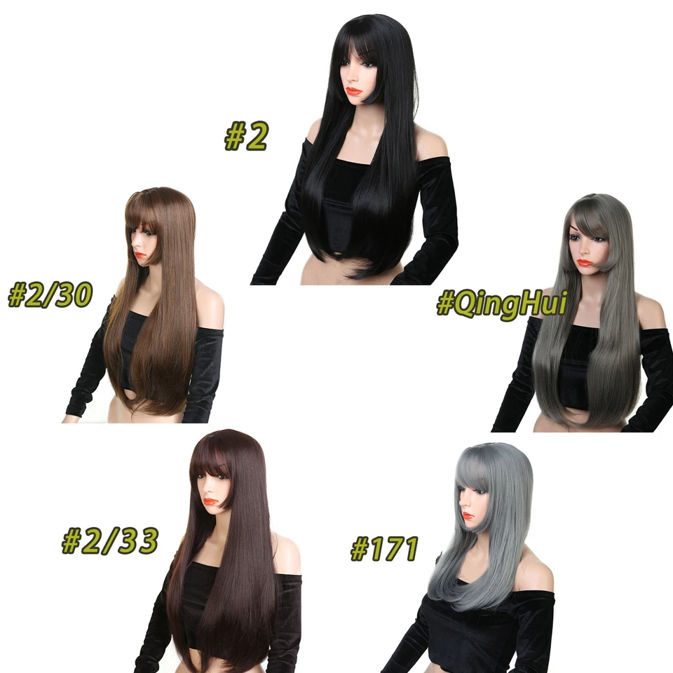 Allaosify 20 ''длинные волосы Hime cut парики для Для женщин синтетические термостойкие