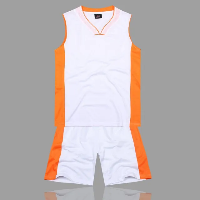 White with orange side plain jersey Printed design customic basketball