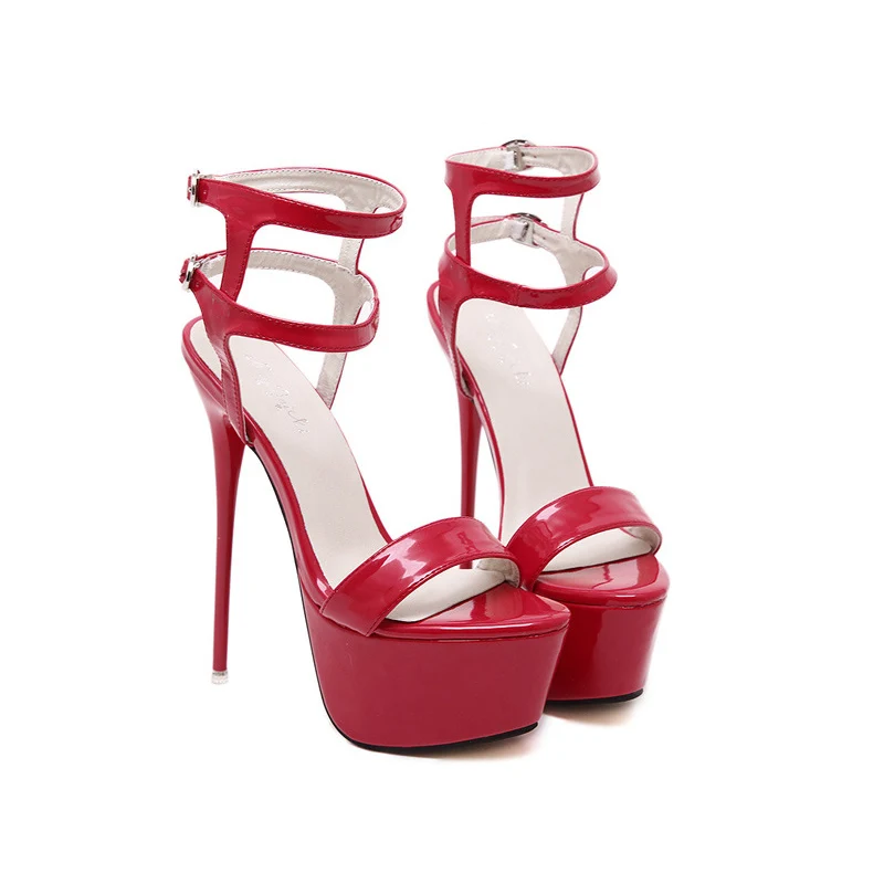 Большие размеры 34-46; босоножки на очень высоком каблуке; женская обувь на платформе для ночного клуба; сексуальные женские сандалии с открытым носком и ремешком на щиколотке; сандалии для вечеринок - Цвет: Red