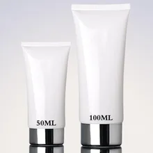 Пустой белый Soft многоразового Пластик лосьон для труб Squeeze косметической упаковки с серебряной Кепки очищающий крем маска обновления трубки 30 шт