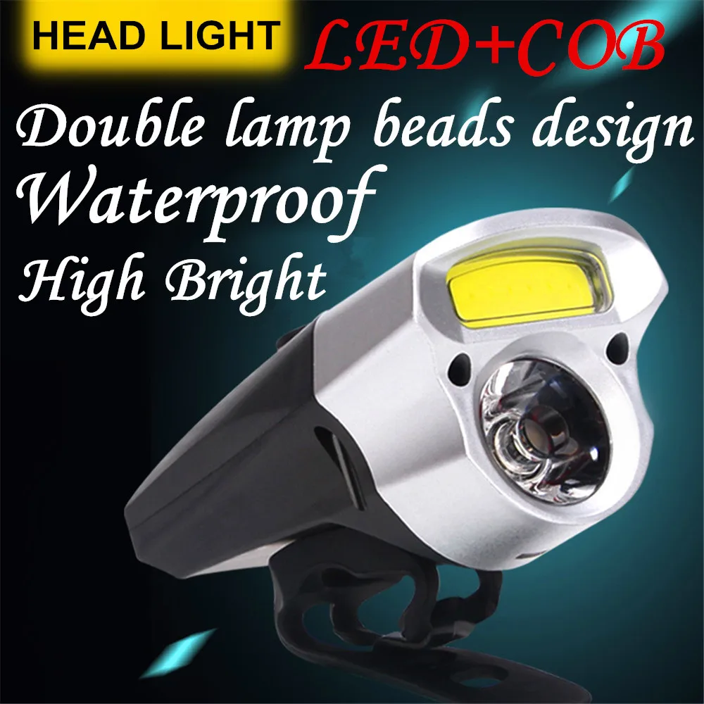 

Cycling USB Rechargeable Bike Light Double Lamp Head Light Bicycle LED+COB Cycling With Battery Bicycle Accessories Bike Lamp