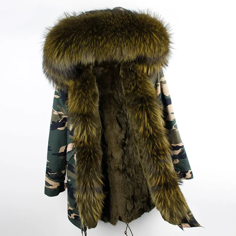 

maomaokong 2018 new parka long winter jacket fashion women real rabbit fur liner with thick big raccoon fur collar