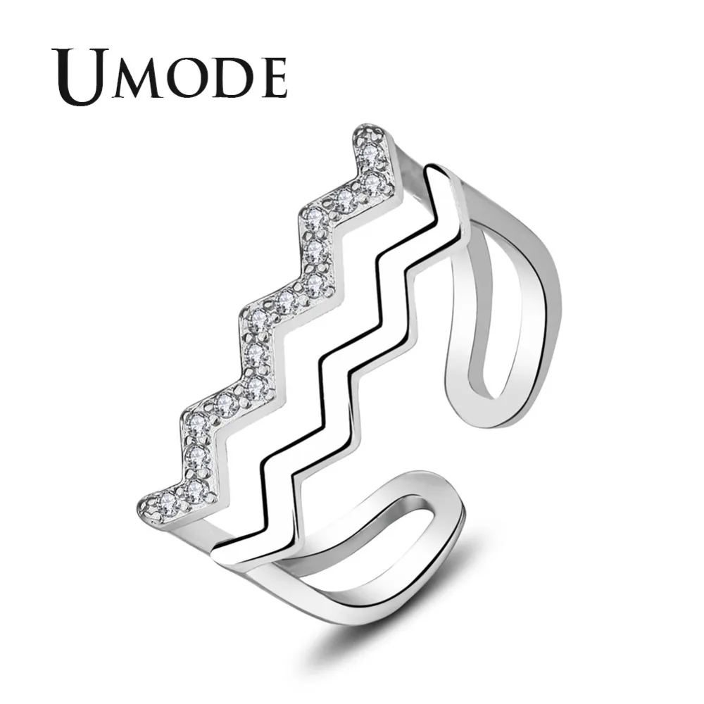 

UMODE Fashion Wave Open Cuff Ring for Women Zircon Bypass Ring Engagement Jewelry Anillos Mujer Moda 2018 New Fashion AUR0433