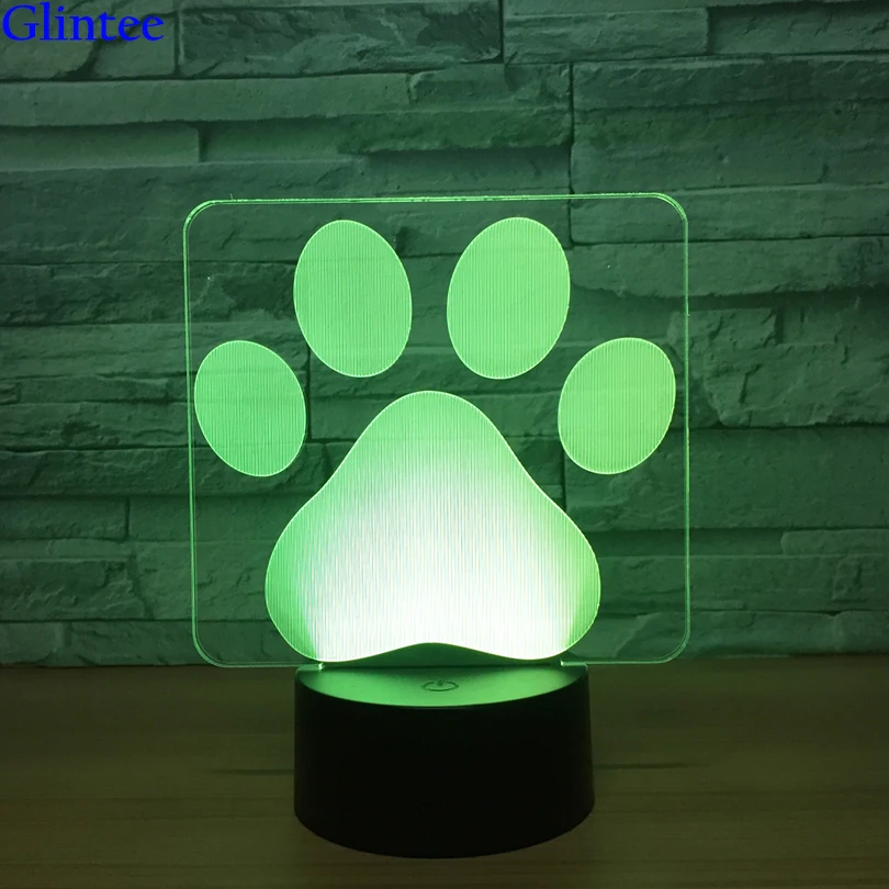 Dog Paw Footprints Shape Night Light 3D Vision Lamp Abajur LED