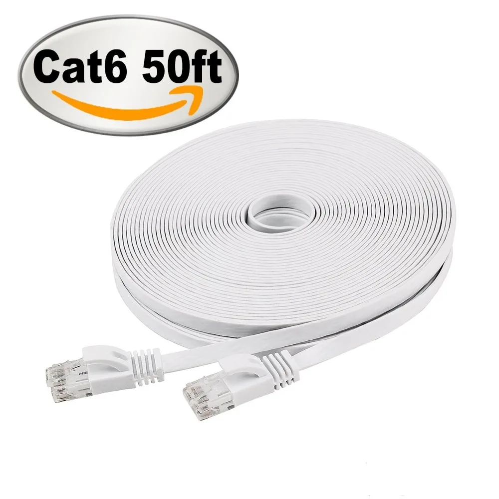 

Cat 6 Ethernet Cable 50ft White black Flat Internet Network Cable Cat 6 Computer Cable With Snagless Rj45 Connectors50ft 15m