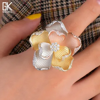 

GODKI Luxury Flower Blossom Statement Rings For Women Wedding Crystal Zircon Dubai Bridal Finger Rings Jewelry Addiction 2018