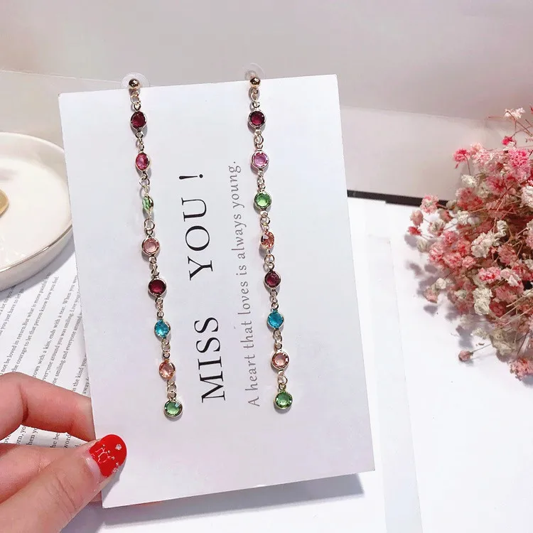 colorful crystal tassel long earring Hypoallergenic fadeless fashion jewelry dangle earrings for women girl gift