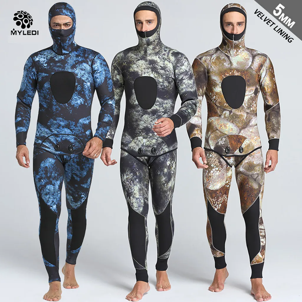 

Men 5mm Neoprene Thermal Wetsuits Scuba Diving 2 Pieces Swim Suit Jackets Pants Men' Diving Suit wrapped in cap waterproof A3059