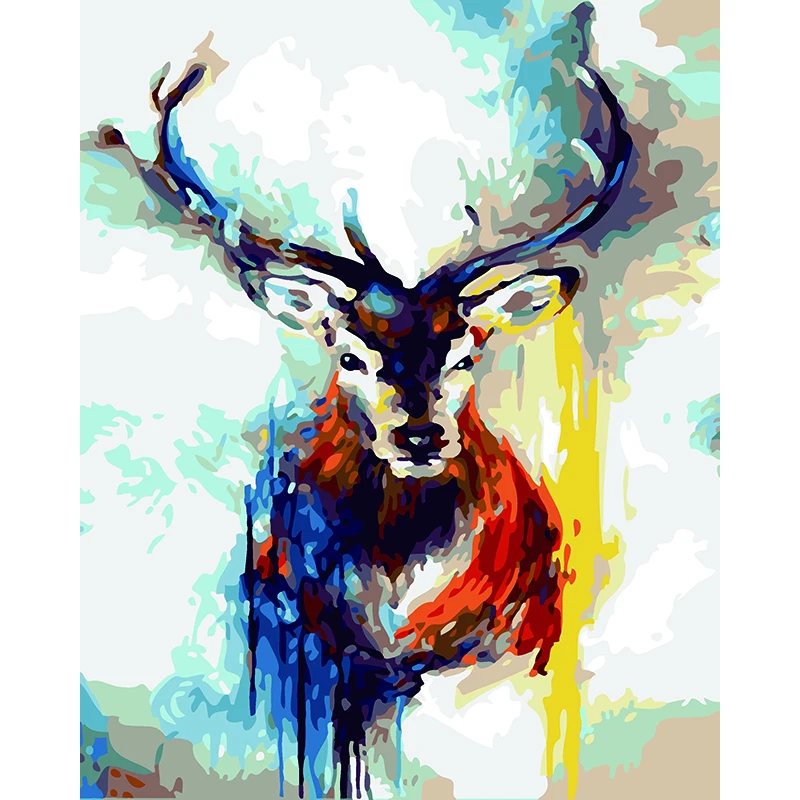

Frameless Picture On wall Acrylic Oil Painting By Numbers Animal Abstract Colored Deer Drawing By Numbers Gift Paint By Numbers