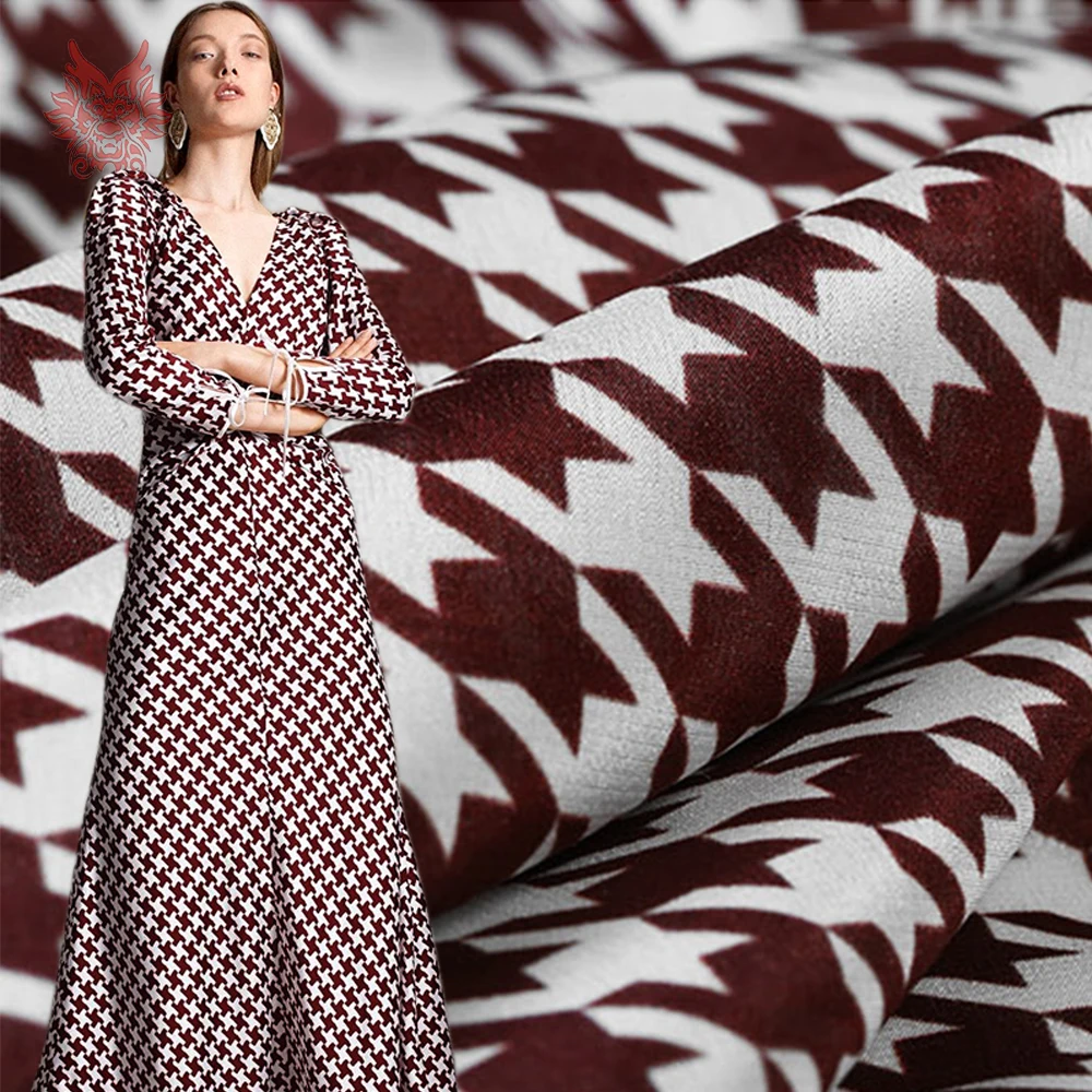 

2019 digital print 16mm strong crease resistance soft houndstooth crepe de chine 100% silk fabric for dress soie tissu SP5769