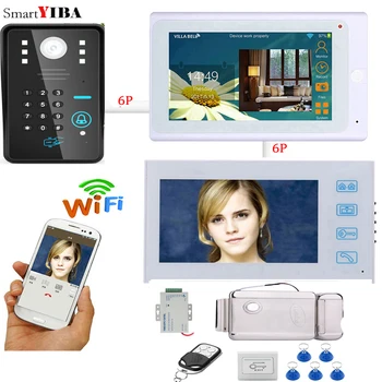 

SmartYIBA RFID Password Video Intercom 2x 7 Inch LCD Wifi Wireless Video Door Phone Doorbell KIT+Electric Door Lock Exit Switch