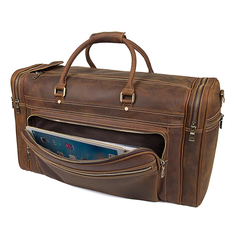 Высококачественная большая дорожная сумка из натуральной кожи для ноутбука 17 дюймов, ручная сумка для багажа, Мужская Прочная Большая Вместительная дорожная сумка из воловьей кожи