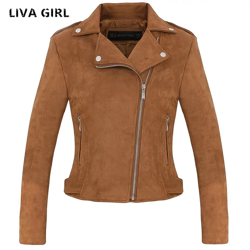 Liva Girl Suede Jacket Women Autumn Winter Zippers Khaki Short Slim Female Coat Jaqueta Feminina Inverno