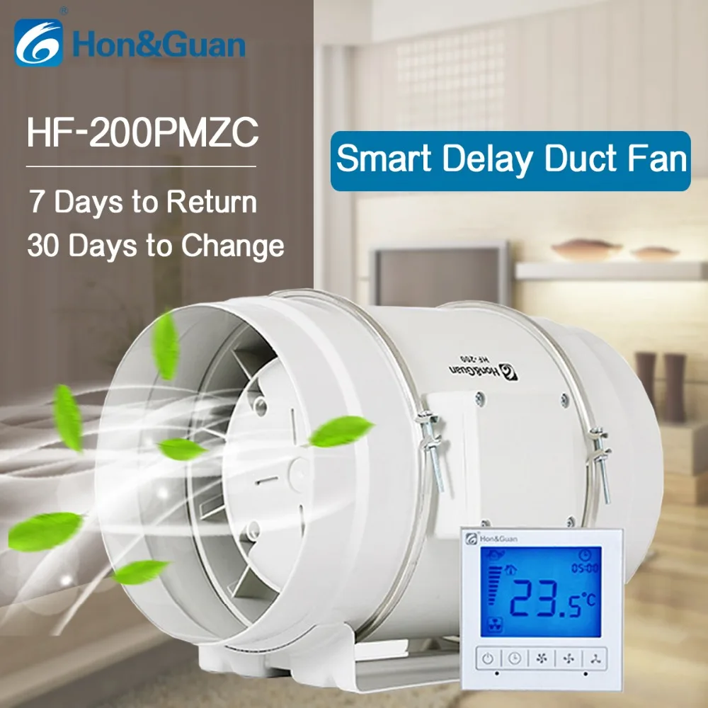 

Hon&Guan 8 Inch Timer Extractor Inline Duct Fan with Smart Controller for Bathroom Ventilation Fan; HF-200PMZC