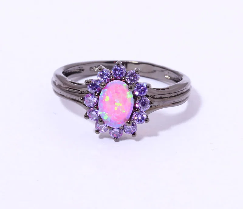 CiNily Created Pink Fire Opal Purple Zircon Black Gold Color Wholesale for Women Jewelry Ring Size 6 7 8 OJ8111