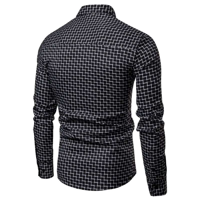 Drop Shipping Men Plaid Shirt Long Sleeve Flannel Shirts 2019 Fashion Casual Checkered Man Clothes Cotton Chemise Homme Black