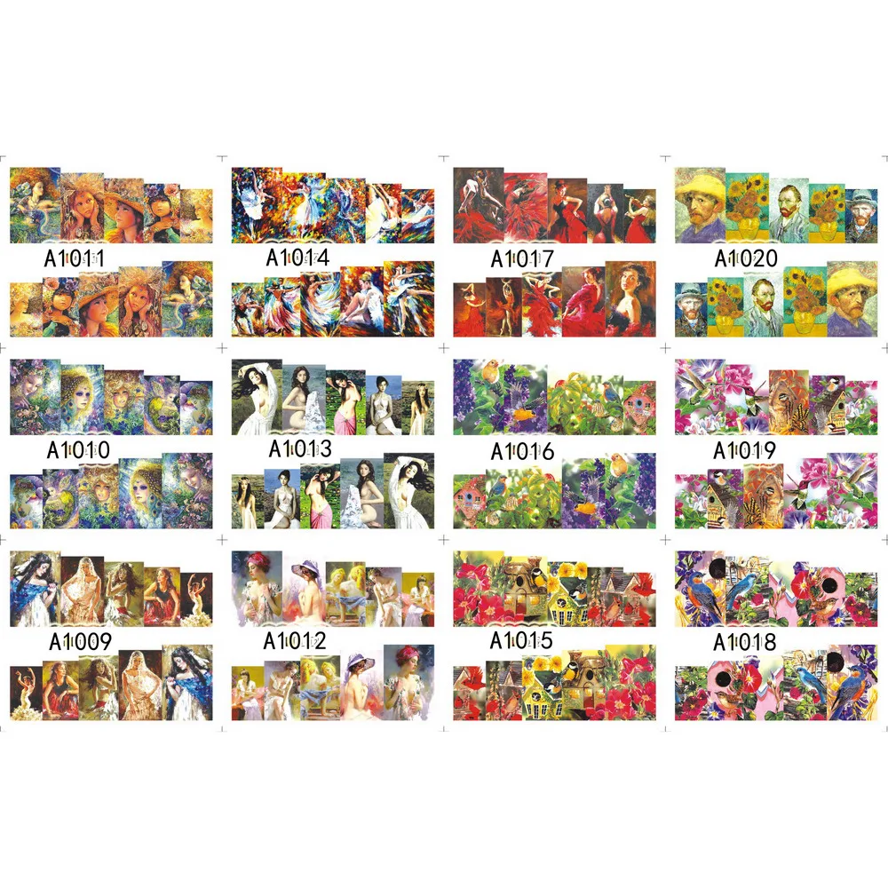

UPRETTEGO 12 PACKS / LOT NAIL ART BEAUTY WATER DECAL SLIDER NAIL FULL COVER MASTERPIECE OIL PAINTING VAN GOGH A1009-1020