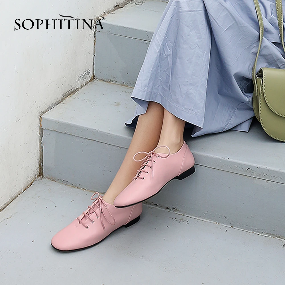 

SOPHITINA Comfortable Cow Leather Flats Solid Lace-up Round Toe Derby Shoes Fashion Cross-tied Hot Sale New Women's Flats SO129