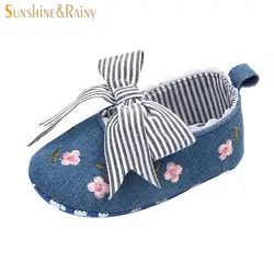 Sunshine & Rainy дети цветок принцесса обувь детские пинетки для девочек полосатый лук вышивка малыш обувь для новорожденных