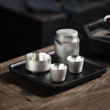 

TANGPIN 999 silver porcelain travel tea set handmade silver teapot tea cup