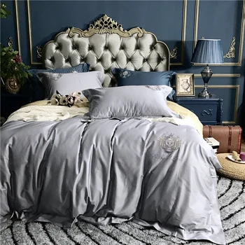 

4pcs Egyptian cotton Luxury Bedding Set Queen King Size Bed Set Embroidered Duvet Cover Bed Sheet Pillow Case