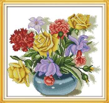 

Colorful flowers, counted printed on fabric DMC 14CT 11CT Cross Stitch kits,embroidery needlework Sets Home Decor