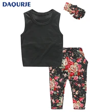 Hot 2017 L’europe style d’été ensemble enfants vêtements enfants filles vêtements ensembles gilet + fleur pantalon + bandeau de fleur 3 PC ensemble des enfants