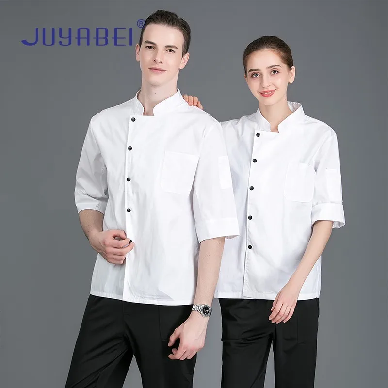 

Seven-quarter Sleeve Solid Color Chef Uniform Summer Kitchen Cooking Jacket Catering Hotel Hairdressers Salon Waiter Work Shirt