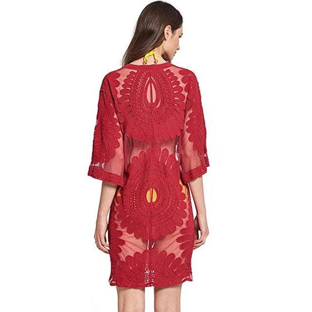 Beachwear Saida De Beach Long Robe Plage Women Sarong Summer Dress Tunic 2018 Sun Flower Lace Embroidered Bikinis Animal Cotton