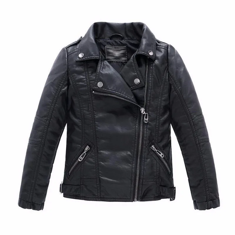 Высококачественная куртка из искусственной кожи для мальчиков и девочек г. Новая осенне-зимняя одежда для маленьких девочек детское повседневное пальто, верхняя одежда - Цвет: Черный