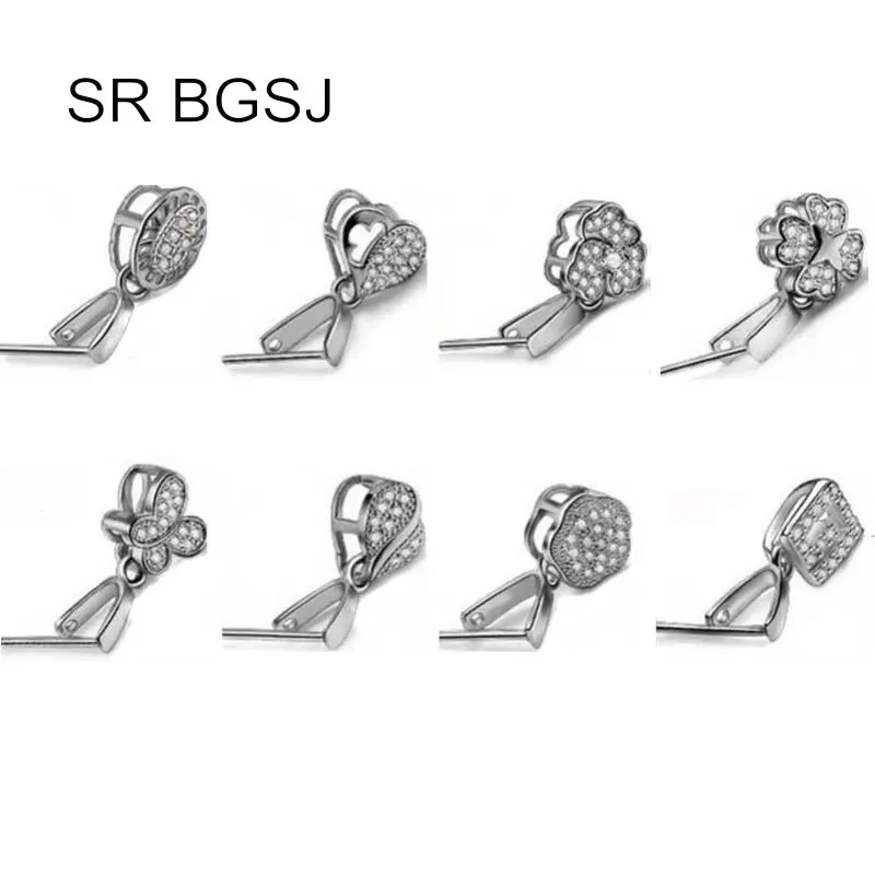 

Free Shipping 3 Colors 10pcs Micro Inlay Zircon 925 Sterling Silver Bail Connector Pinch Design Clasp