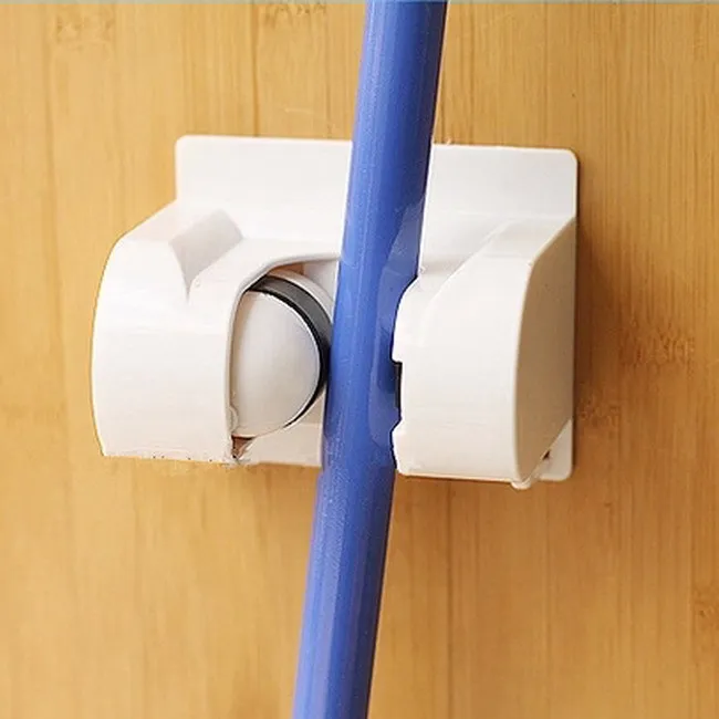 

1Pc White Kitchen Storage Mop Rack Broom Holder Stronger Adhesive Wall Mounted Hanger Storage Holder High Quality QB678068
