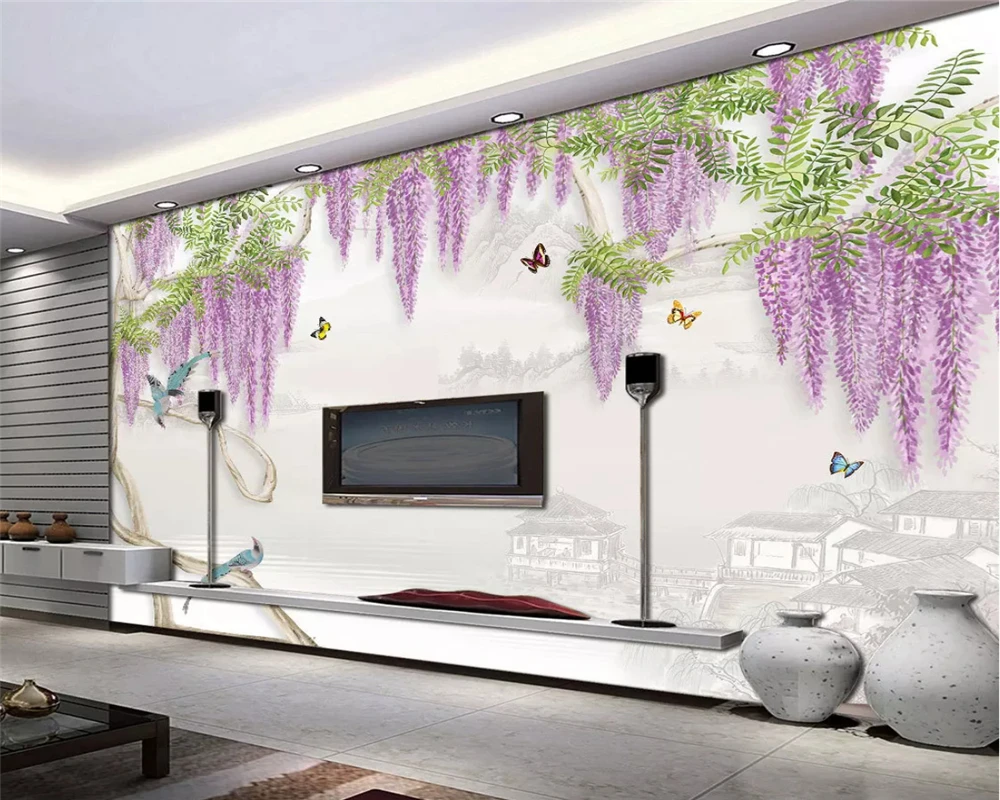 Пользовательские модные современные обои фантазия wisteria синий фон 3d домашний