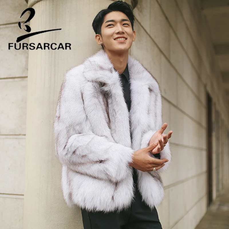 Меховая Sarcar, зимнее пальто из натурального меха, модная новая куртка из натурального Лисьего меха с меховым воротником для мужчин, толстое теплое пальто из лисьего меха