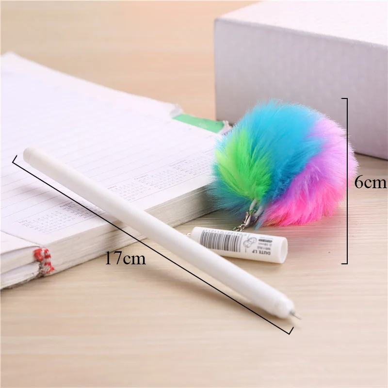 Креативная 0,38 мм Радужная цветная теплая шариковая гелевая ручка с плюшевым Кулоном Милые нейтральные ручки для детей подарок кавайные канцелярские школьные принадлежности